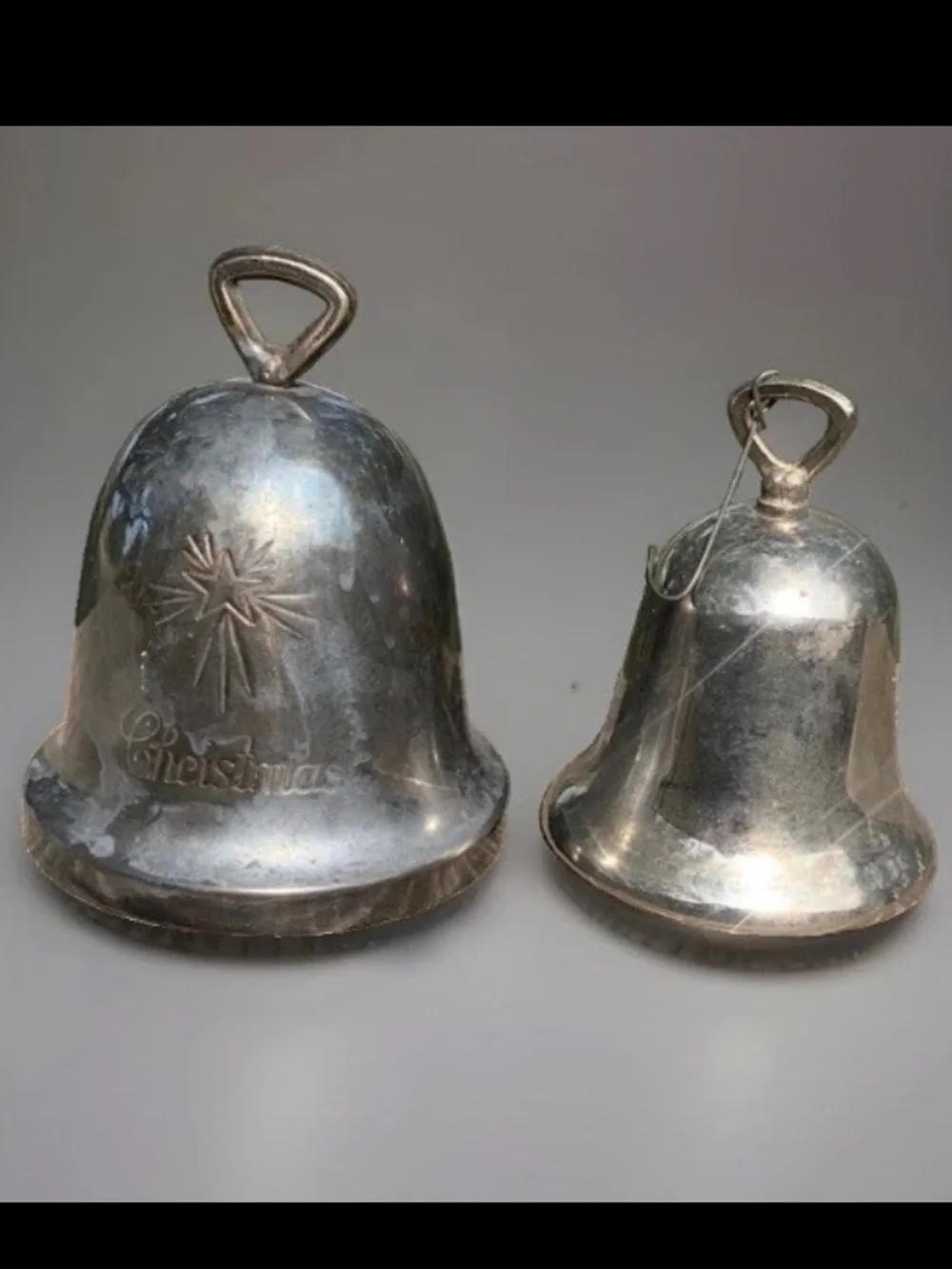 Set of 2 Vintage 1984 Reed & Barton silver plated annual holiday bell ornaments
